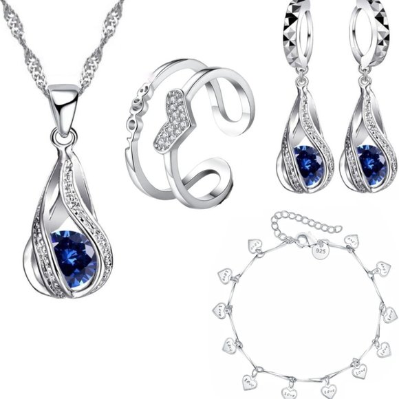 Jewelry - 💎 925 Sterling Silver Bundle Necklace Earrings Bracelet And Ring Adjustable